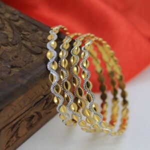wo-Tone Gold & Silver Textured Bangle Set
